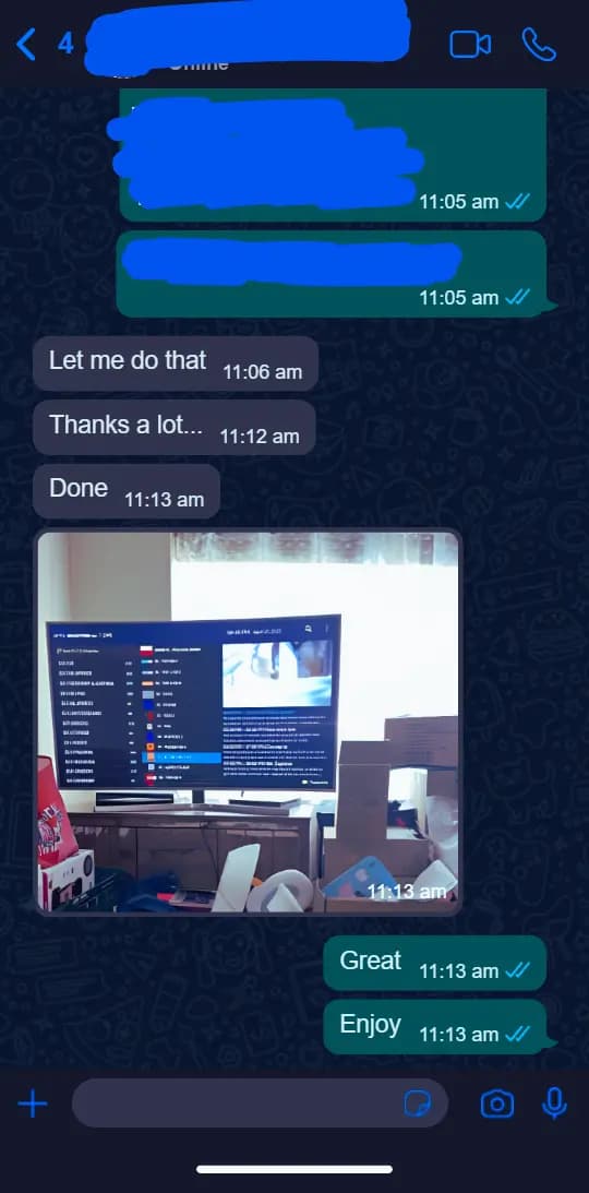 WhatsApp review 5 from a happy Open Tivi IPTV subscription customer