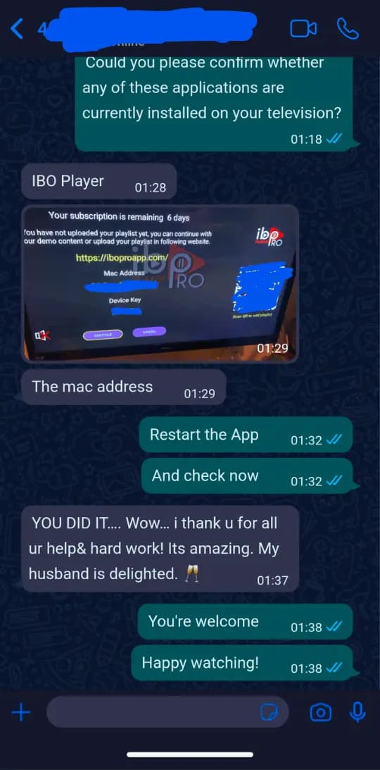 WhatsApp review 7 from a happy Open Tivi IPTV subscription customer
